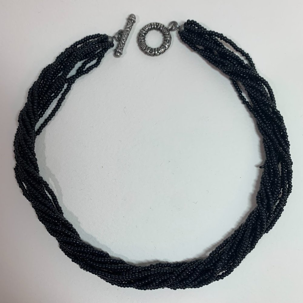 Black Torsade Glass Beaded Necklace/Choker